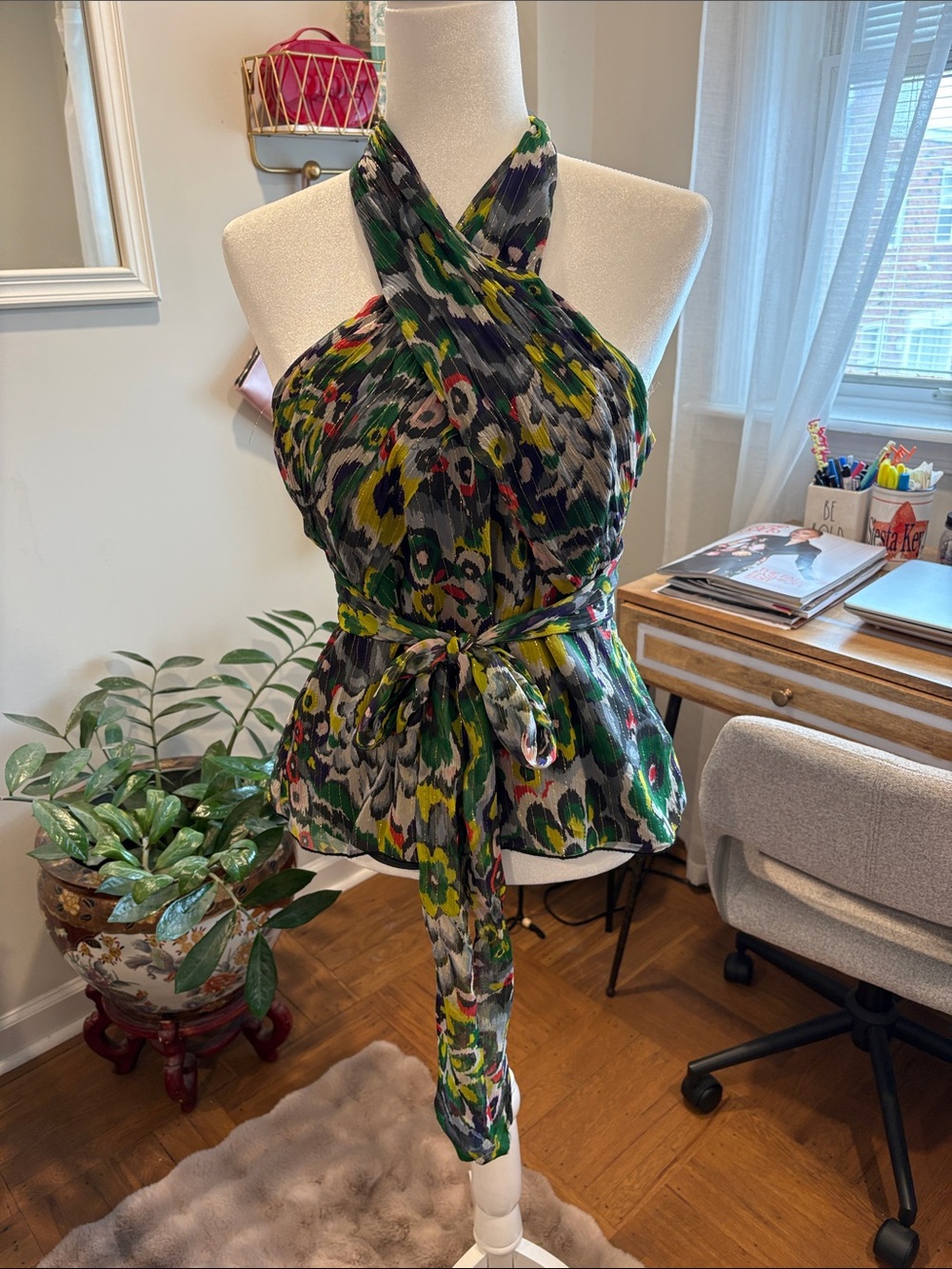 Armani Exchange Multicolor Floral Halter Blouse with Waist Tie